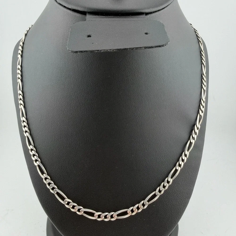 20in Silver Figaro Link Chain Necklace 925 Italy